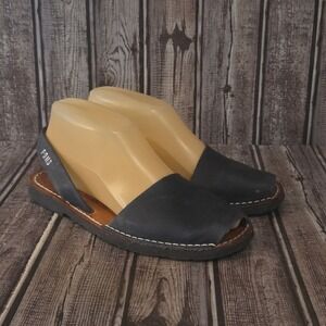 Sz 6 Womens PONS Avarca Menorca Navy Blue Leather Slingback Flat Sandals VGUC